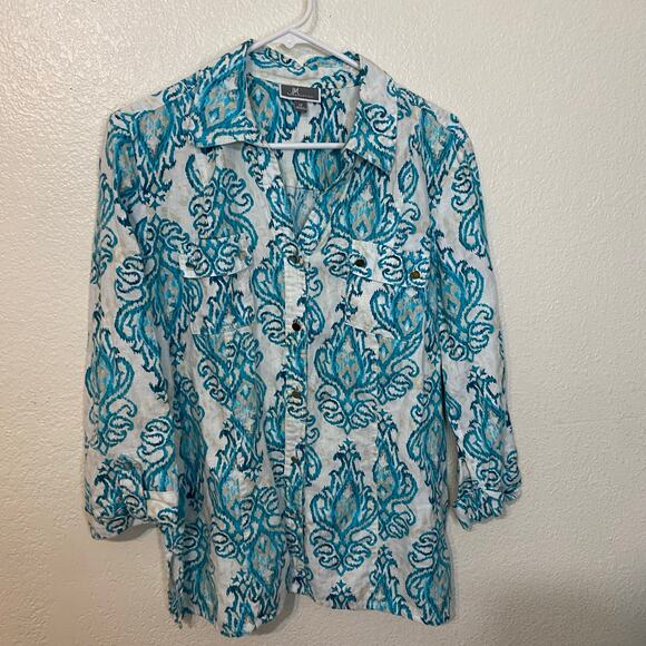 JM Collection 100% Linen Bundle Of Two Button Up Blouses Size 12 Pink Blue - Picture 8 of 9